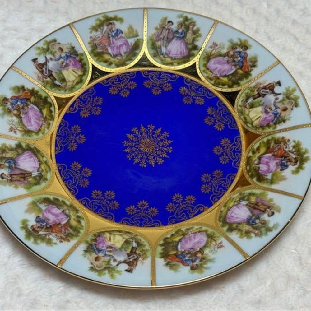 Vintage J.K. Decor Carlsbad Porcelain Collectors Plate Cobalt Blue & Gold Scenes